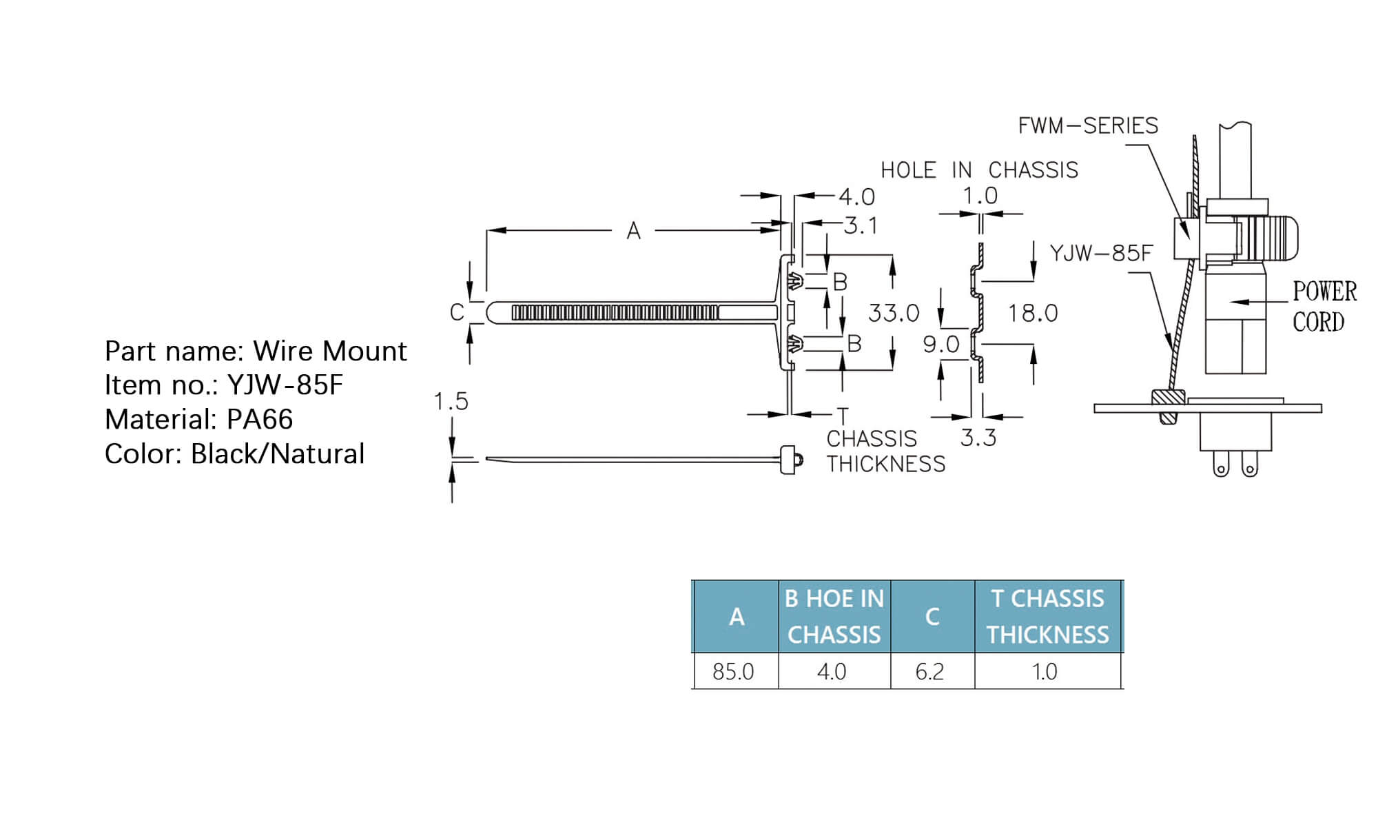 Plastic Wire Mount YJW-85F